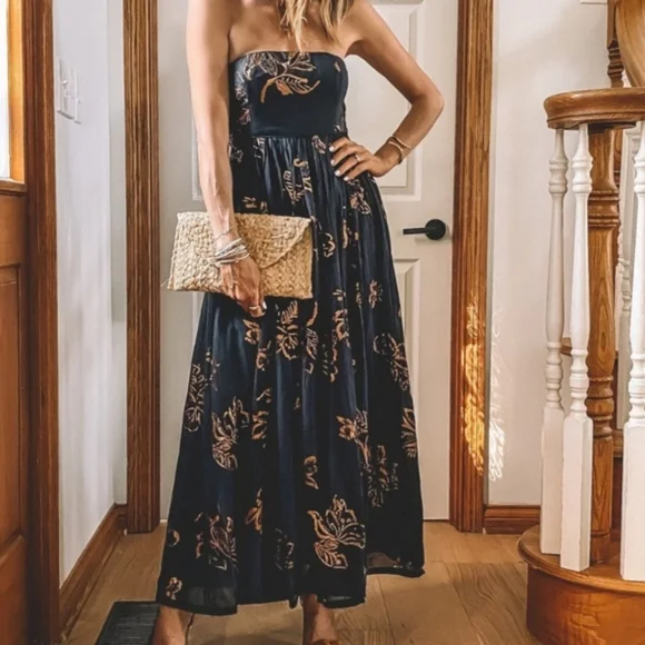 Free People Baja Babe Midi Dress in black